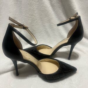Jessica Simpson black quilted pointy toe ankle strap high heel size 10